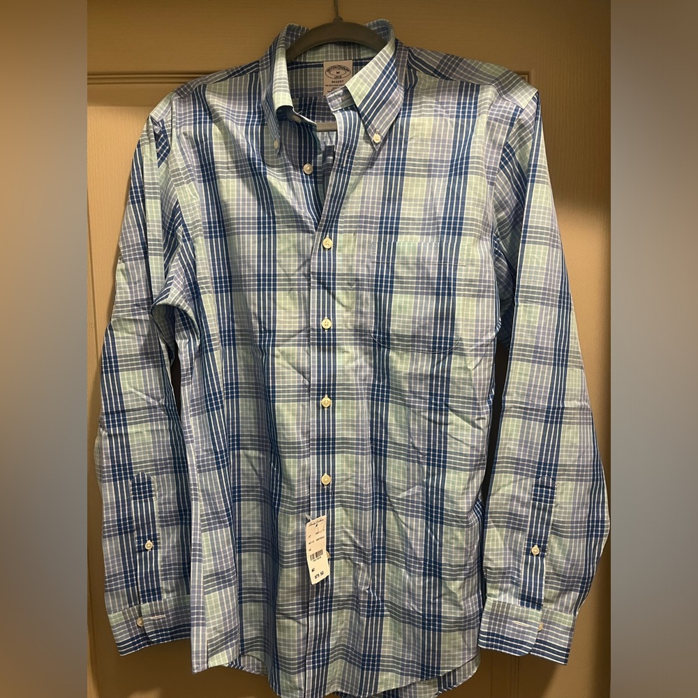 NWT Brooks Brothers 1818 Blue & Seafoam Green Regent Button Down NEW